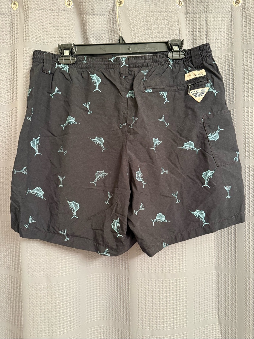 Columbia PFG Black Swim Trunks with Marlin Fish & Martini Cocktail Print - Picture 5 of 10